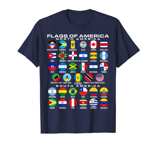 Flags of America 35 Flags North & South American Geography T-Shirt
