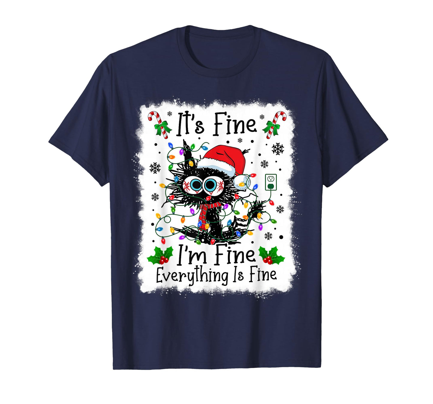 It's Fine I'm Fine Everything is Fine Cat Christmas Lights T-Shirt