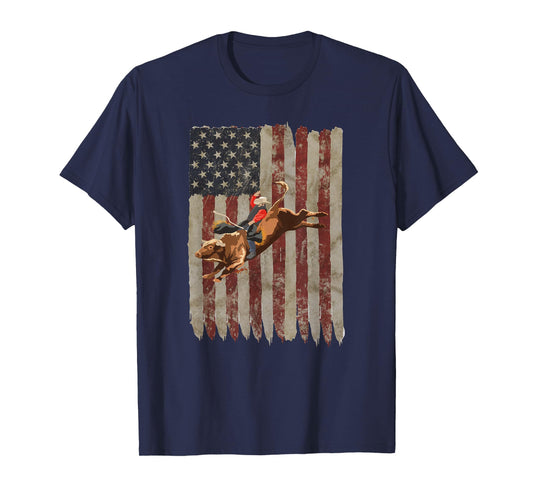 Patriotic Rodeo Bull Rider American Flag Western Cowboys T-Shirt