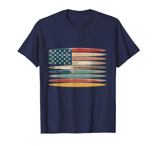 Cool Surfboard Surfers 4th of July American Flag T-Shirt