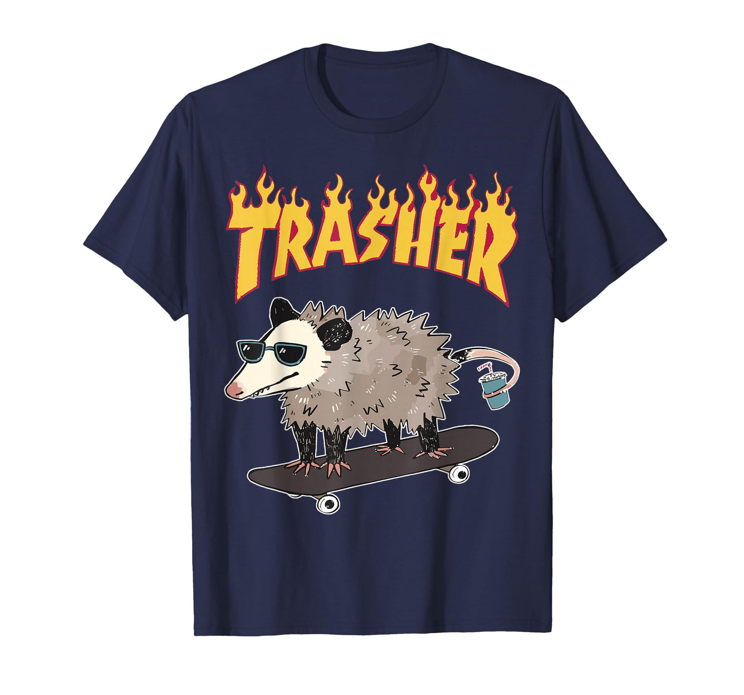 Opossum Skater Hipster Trasher Funny Trash Opossum Meme T-Shirt
