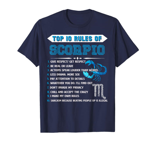 Scorpio Zodiac Birthday Top 10 Rules Of Scorpio Gift Funny T-Shirt