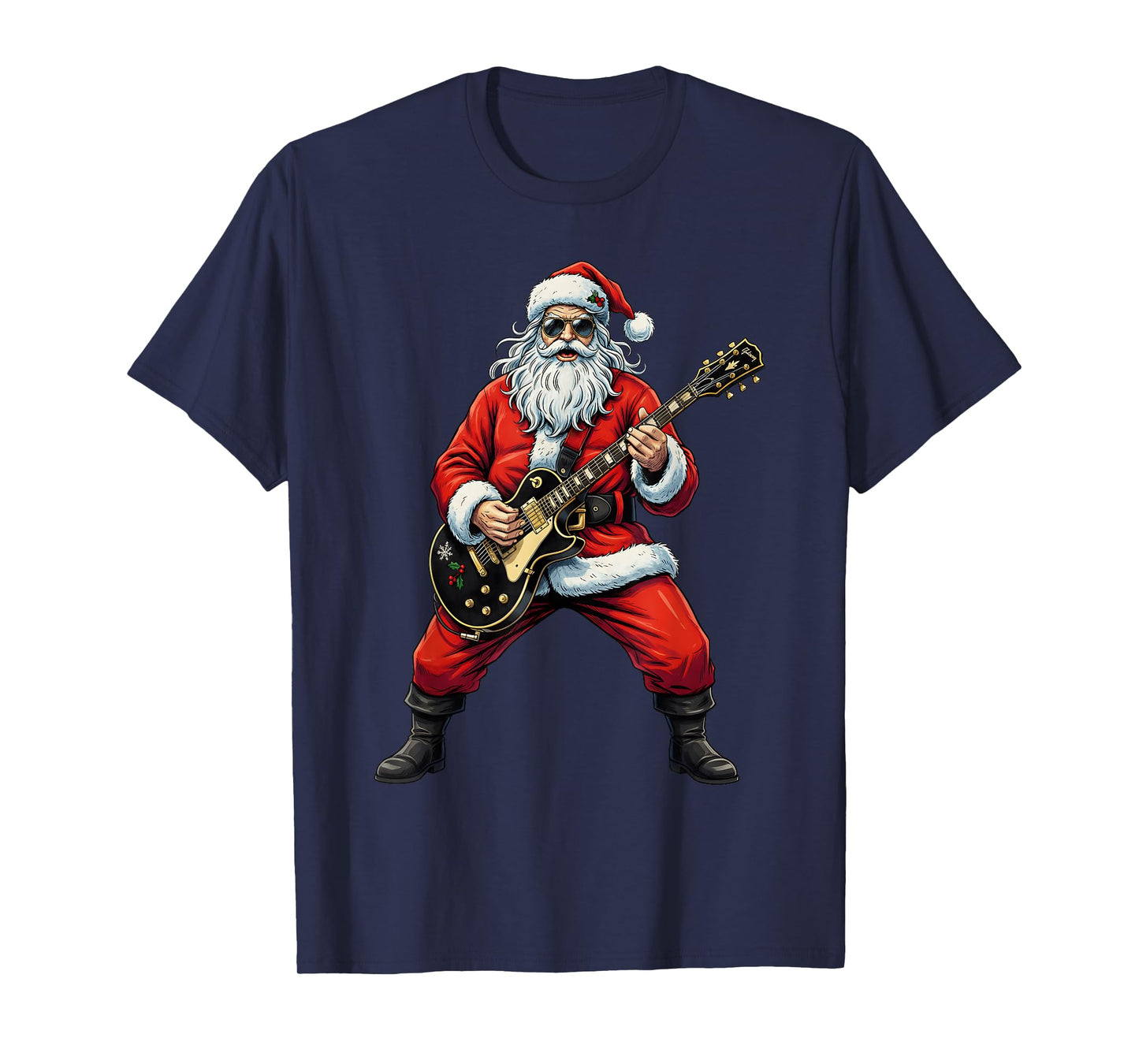 Christmas Santa Playing Guitar Rock Music Lover Xmas Holiday T-Shirt