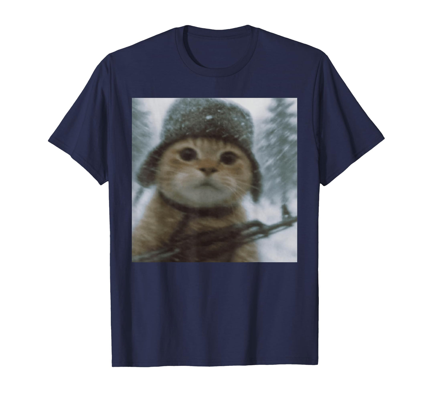 Wacky Cat Snow Kitten Soldier Selfie with Gun Meme T-Shirt