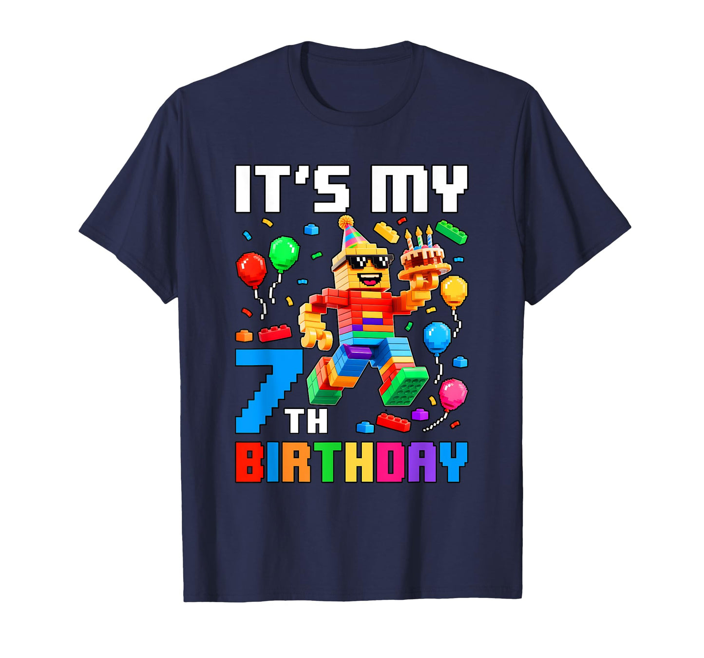 It's My 7th Birthday Building Brick 7 Years Old Boys Kids T-Shirt