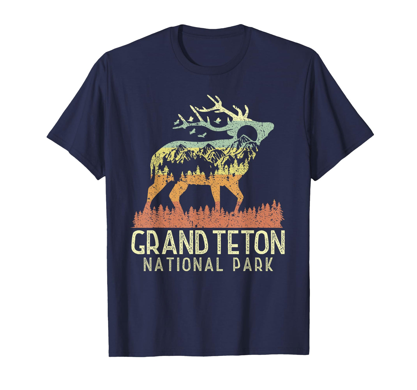Grand Teton National Park Retro Mountain Vintage Elk Gift T-Shirt