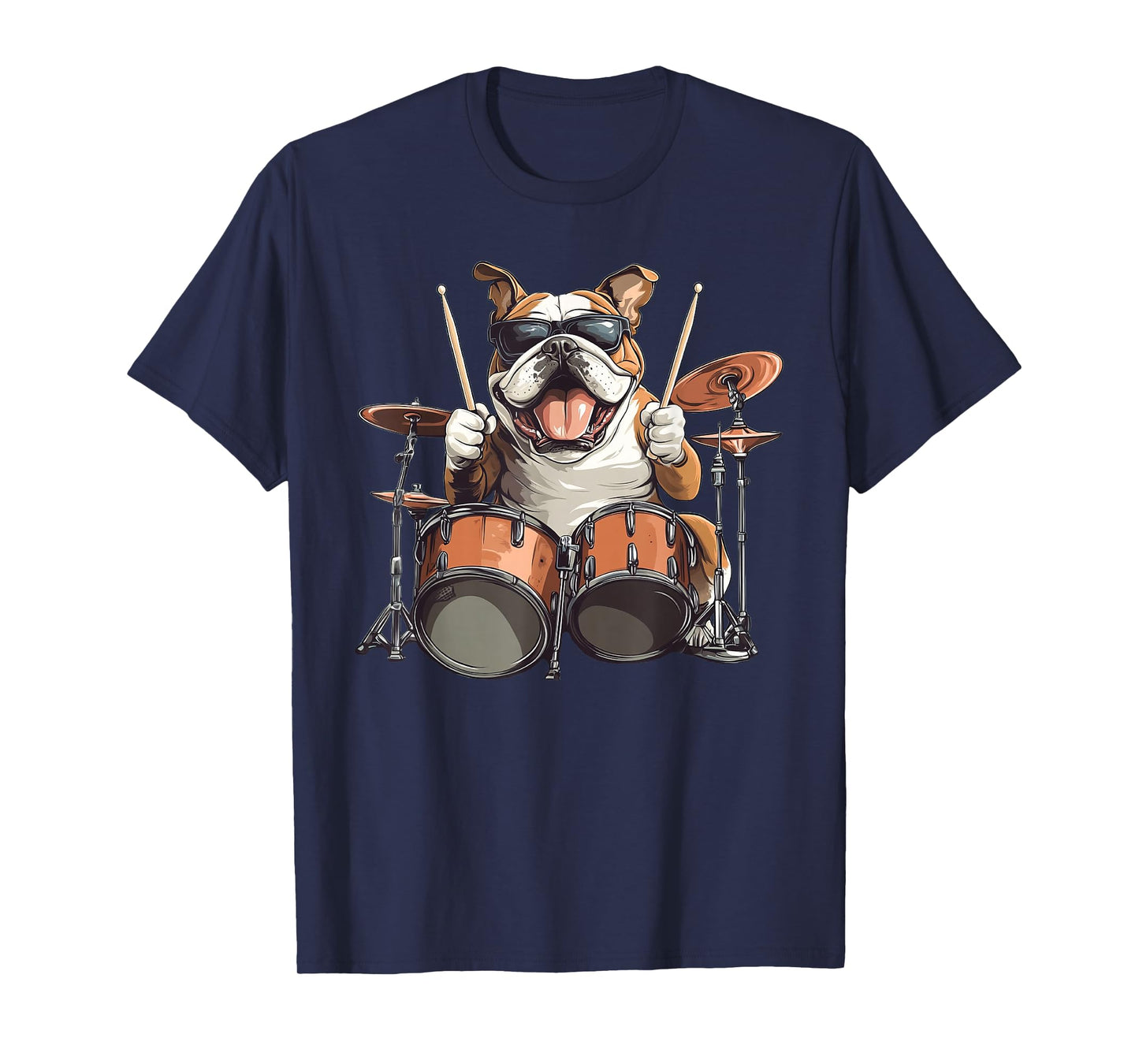 Cute English Bulldog Dog Playing Drums Drummer Music T-Shirt