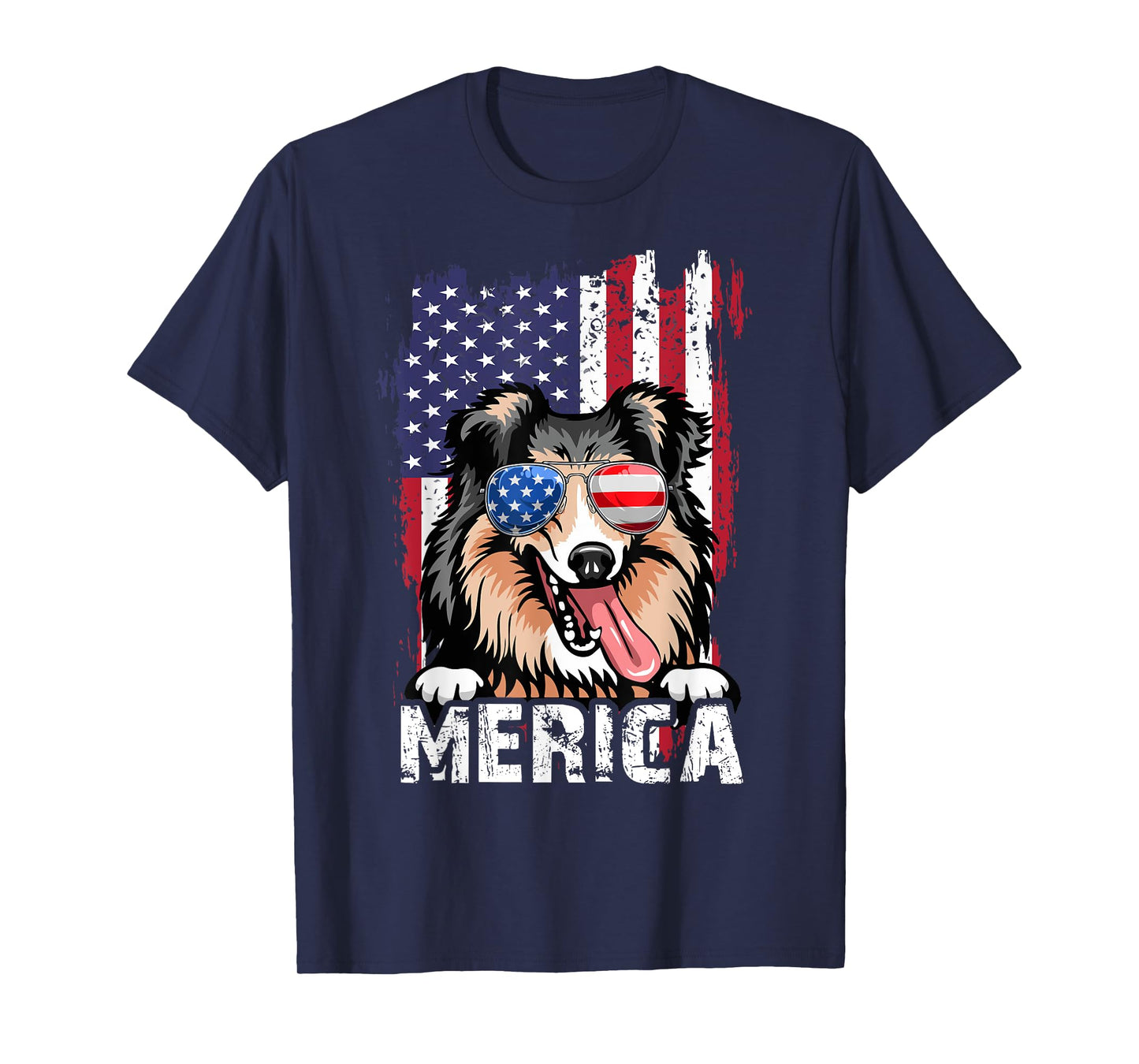 Merica 4th of July Shetland Sheepdog US Flag Sheltie Mom Dad T-Shirt
