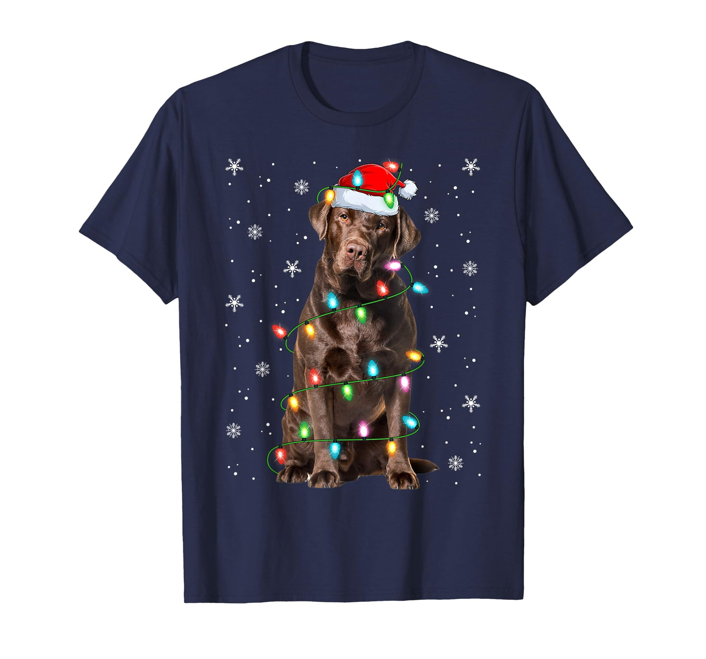 Chocolate Lab Labrador Retriever Dog Christmas Lights Xmas T-Shirt