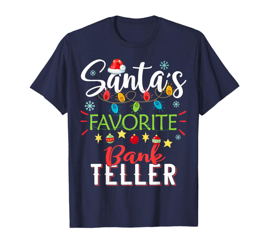 Santa's Favorite Bank Teller Xmas Light Santa Hat Christmas T-Shirt
