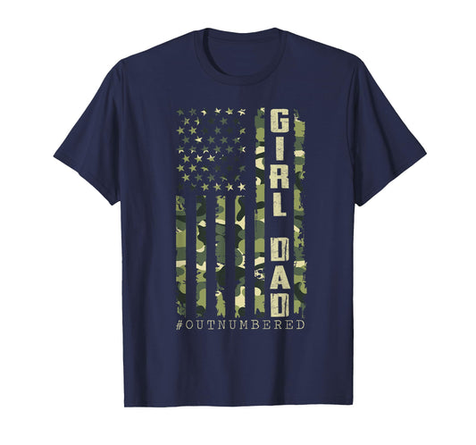 Dad of Girl Camo American Flag Father's Day Military Daddy T-Shirt