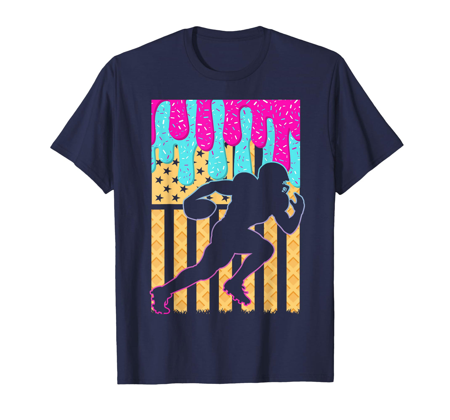Football Ice Cream Drip Boys Football Player American Flag T-Shirt