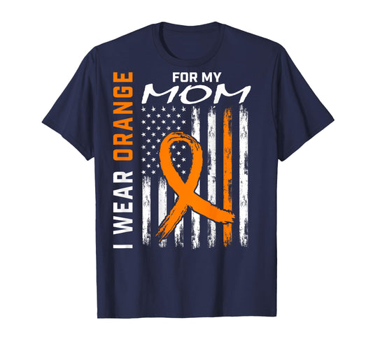 I Wear Orange For My Mom MS Awareness Flag Back Graphic T-Shirt