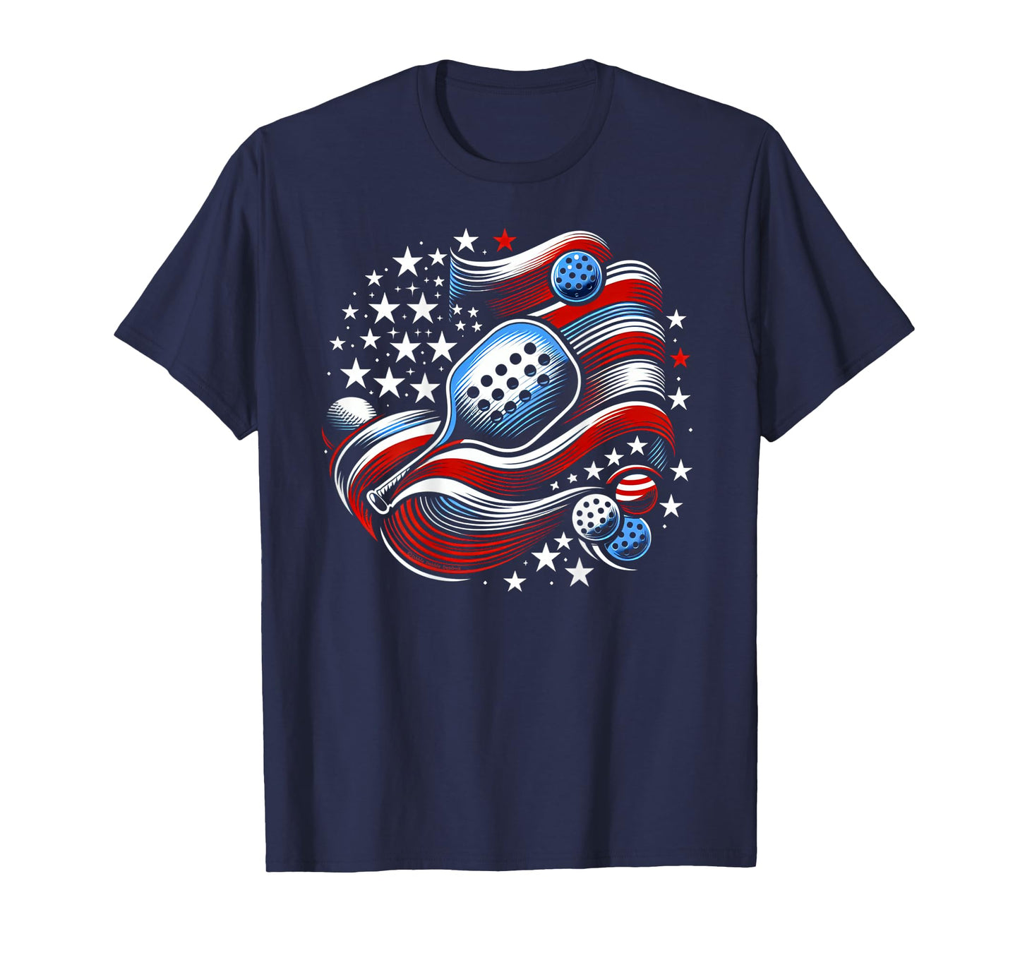 Design on Back Patriotic Stars Stripes USA Flag Pickleball T-Shirt
