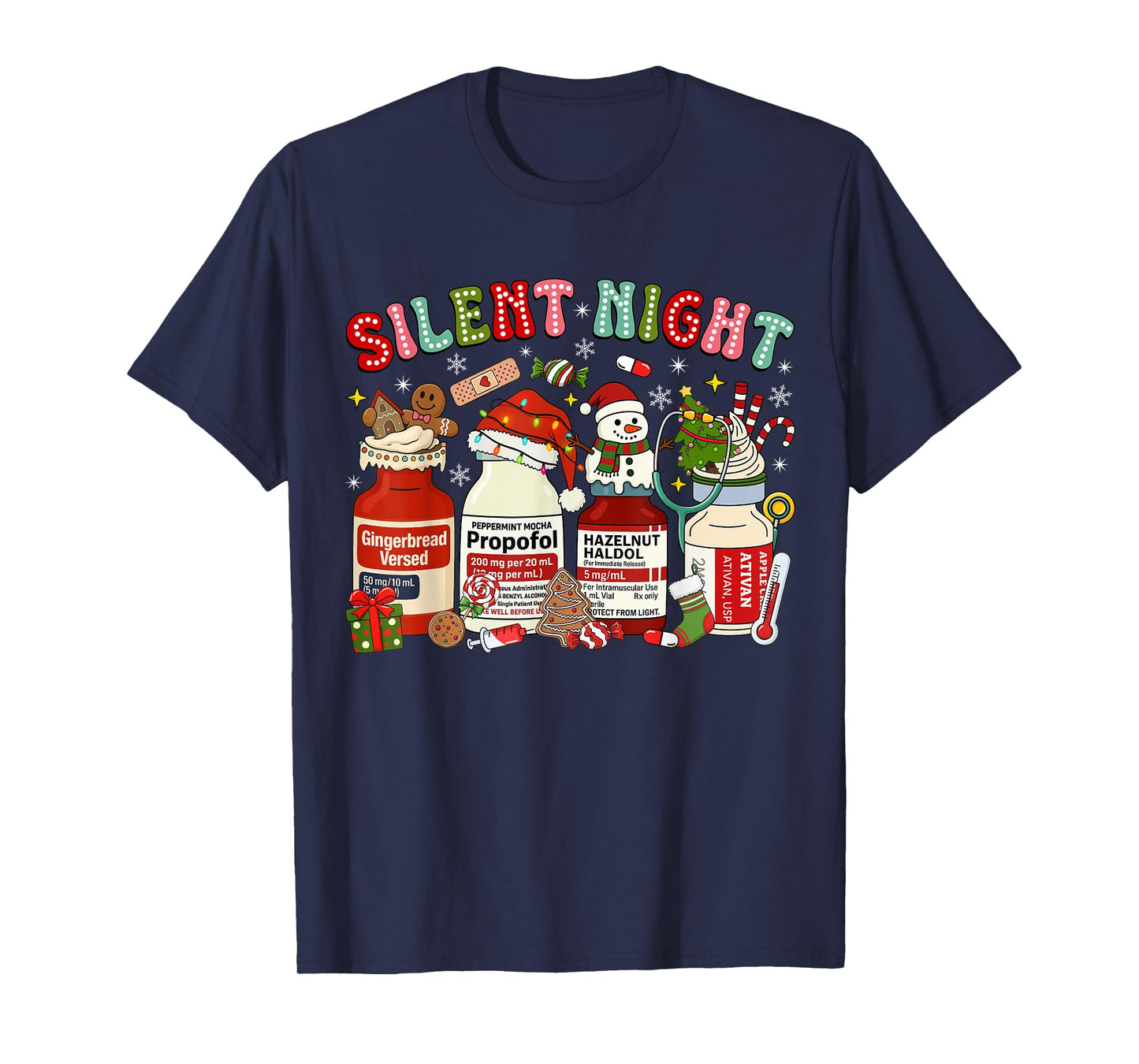Christmas Nurse Peppermint Mocha Propofol ICU RN ED ER Nurse T-Shirt