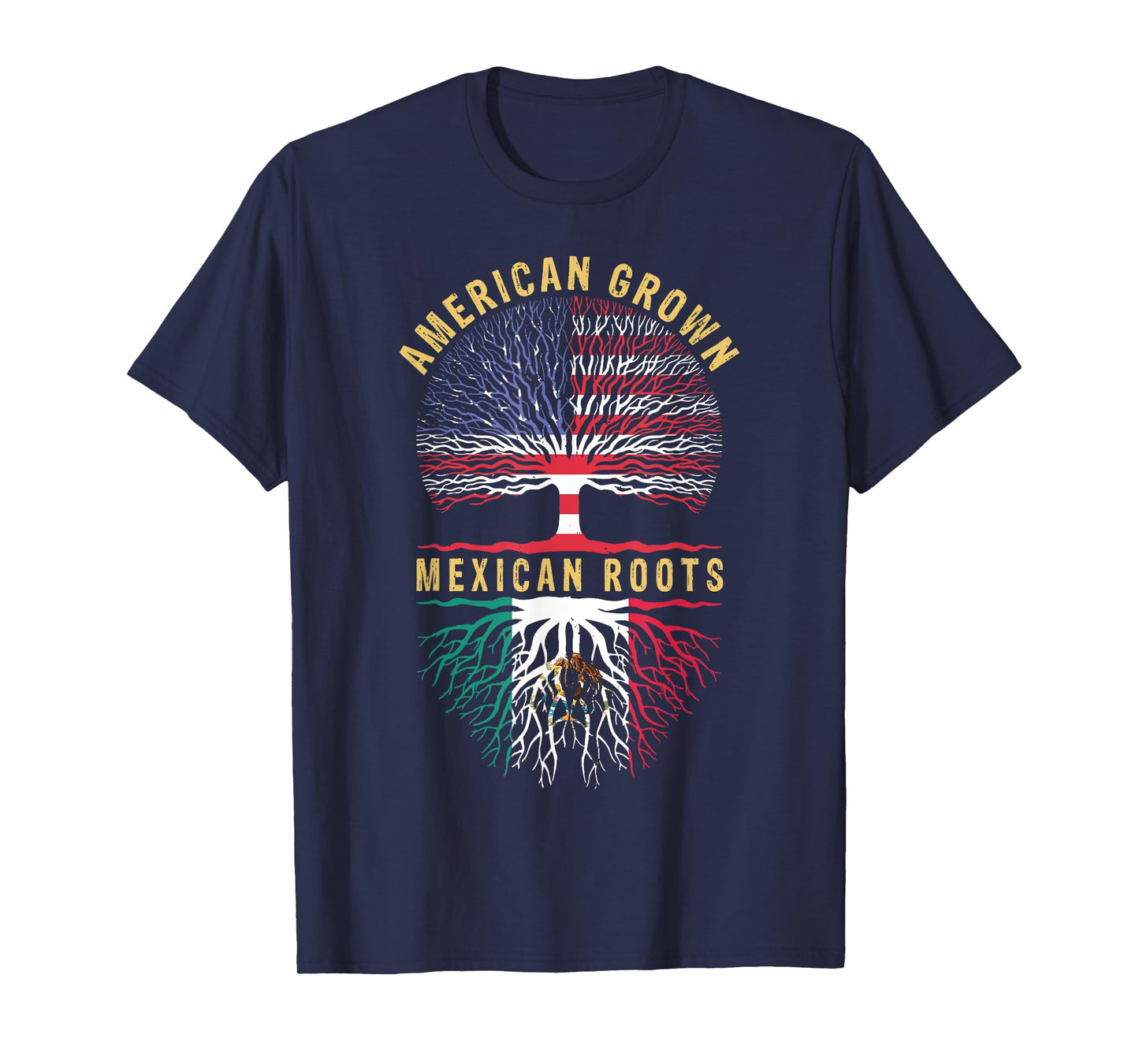 American Grown Mexican Roots Distressed Tree American Flag T-Shirt