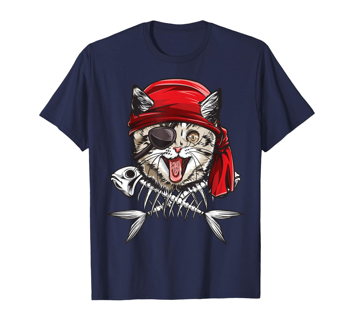 Cat Pirate Boys Men Jolly Roger Flag Skull and Crossbones T-Shirt