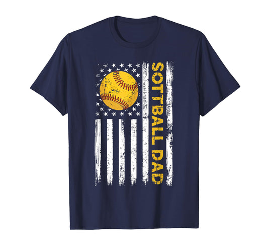 Softball Dad USA American Flag Patriotic Dad Father's Day T-Shirt