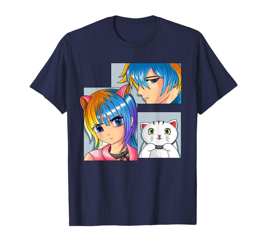 Anime Girls Cat Manga Merch Children Boys T-Shirt
