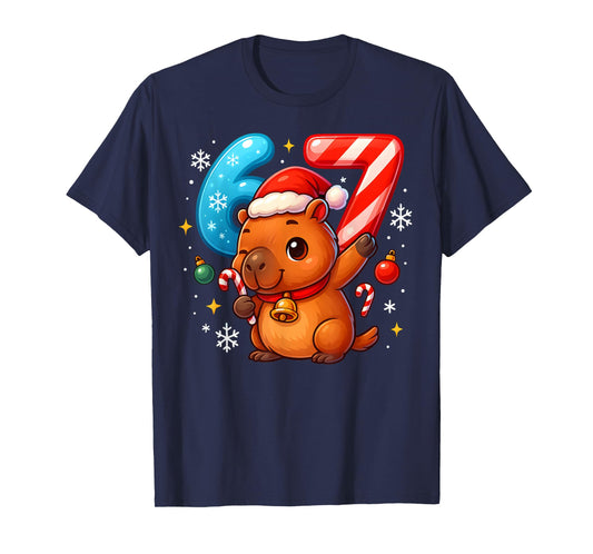 Christmas Capybara 67 Funny 6 7 Meme Girls Kids Boys Xmas T-Shirt