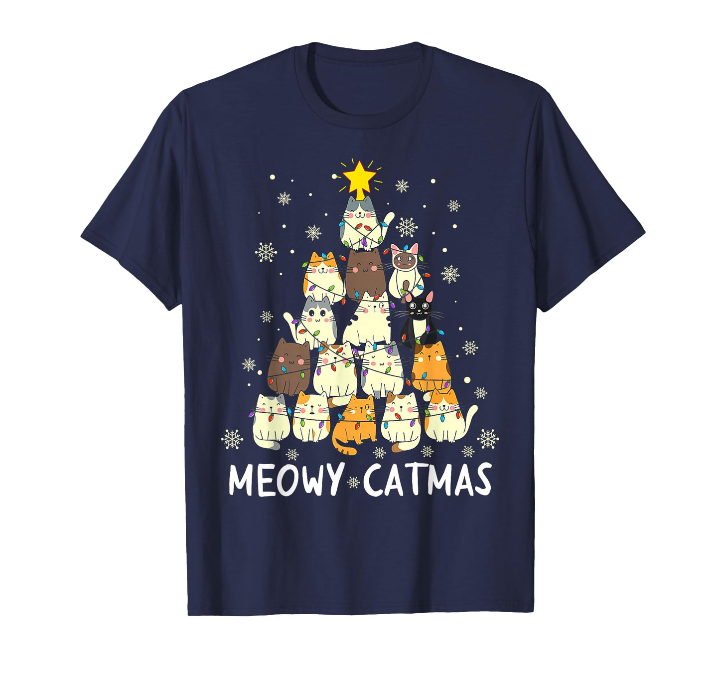 Meowy Catmas Cat Christmas Tree Xmas Girls Boys Funny Santa T-Shirt