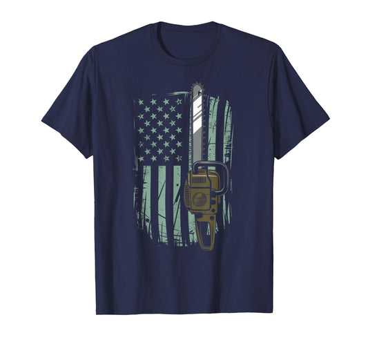 Chainsaw American Flag Funny Independence Day - Woodworker T-Shirt