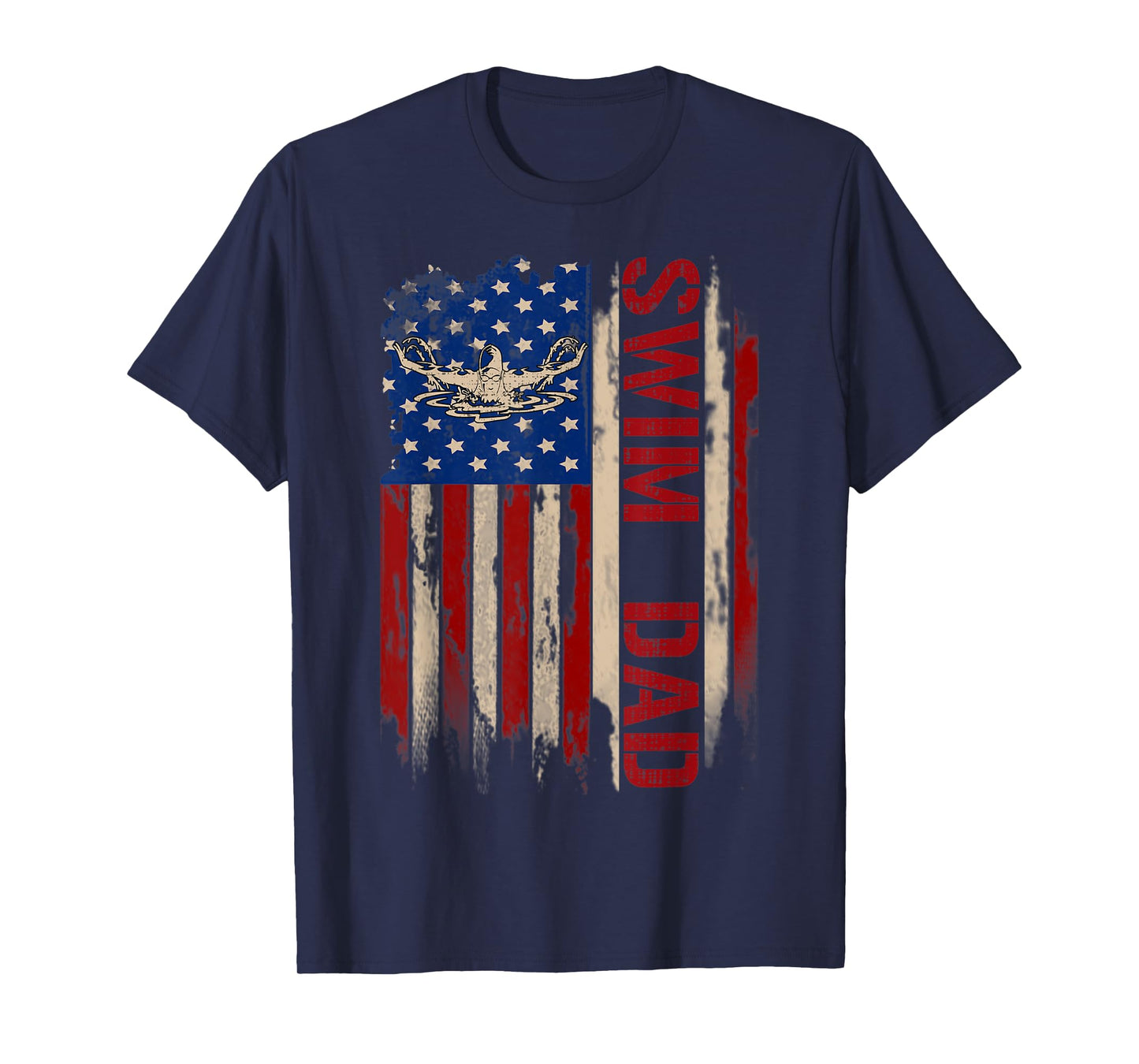 Vintage Swim Dad American USA Flag Swimer/Swimming Gift T-Shirt