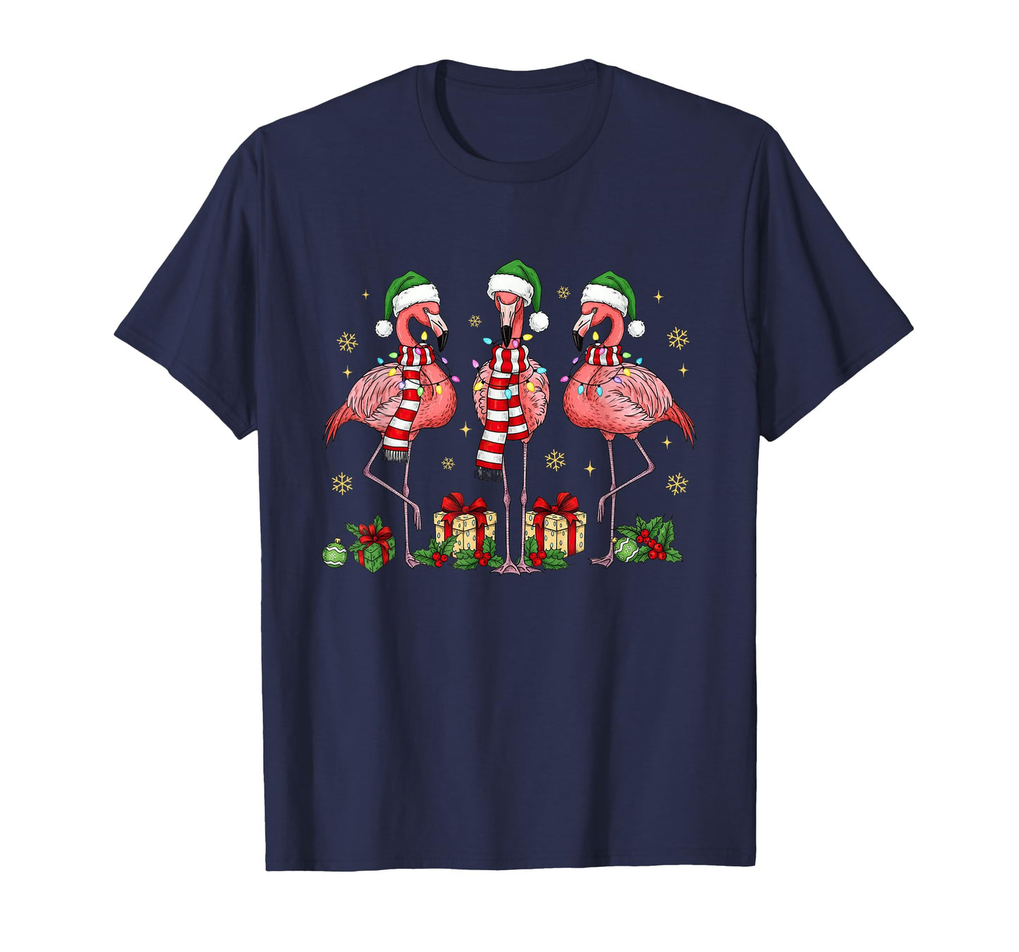 Tropical Christmas Flamingo Snow Xmas Holiday Women Girl Kid T-Shirt