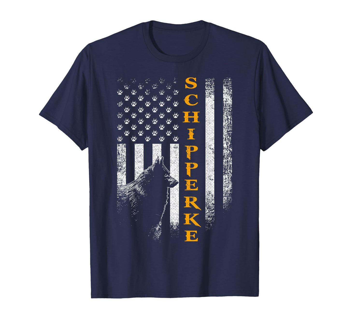 Vintage USA Schipperke Dog Silhouette American Flag Funny T-Shirt
