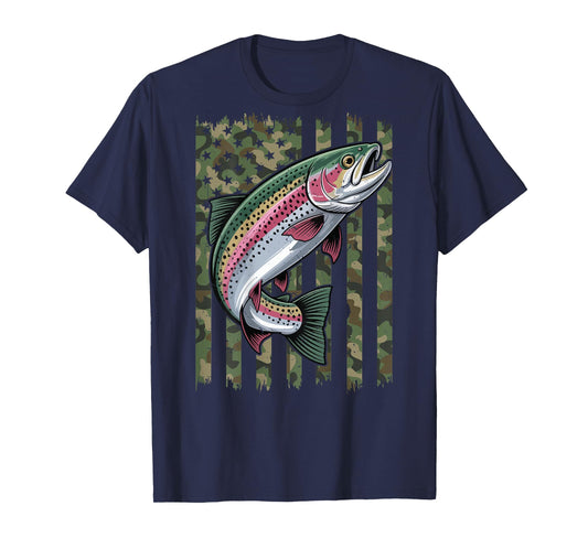 Youth Boy Trout Fishing American Flag Camo Fishing Patriotic T-Shirt