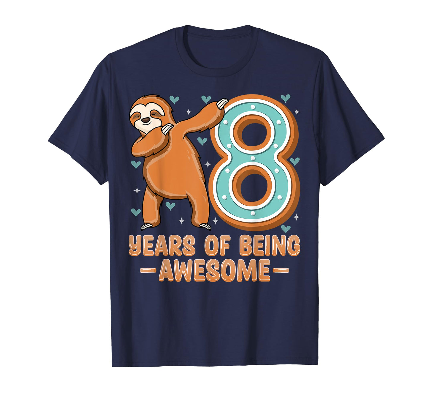 8 Years Of Being Awesome Sloth Dabbing 8th Birthday Kids T-Shirt