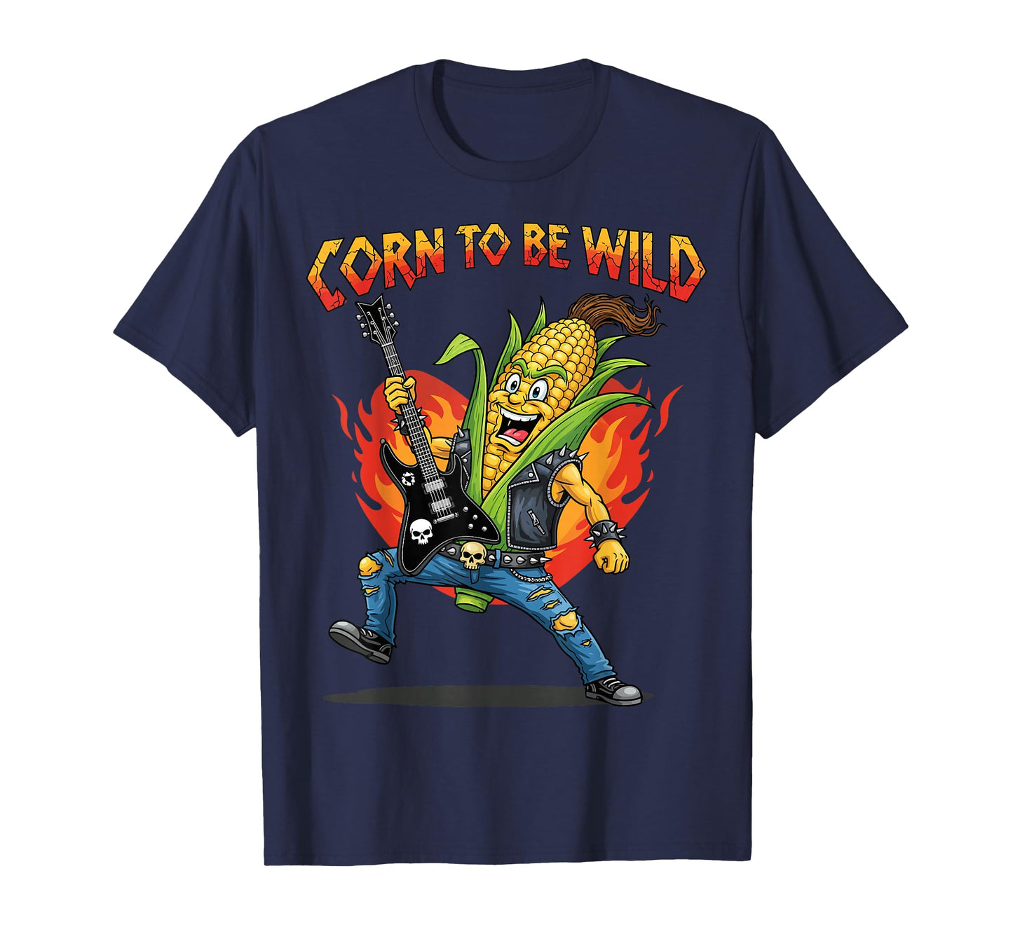 Corn to Be Wild Guitar Rocker Corn Cob Pun Funny Foodie T-Shirt