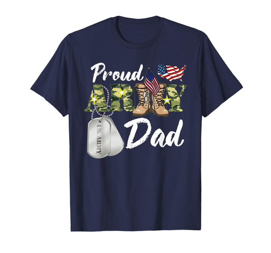 Proud Army Dad Military Dad with Dog Tag US Flag T-Shirt