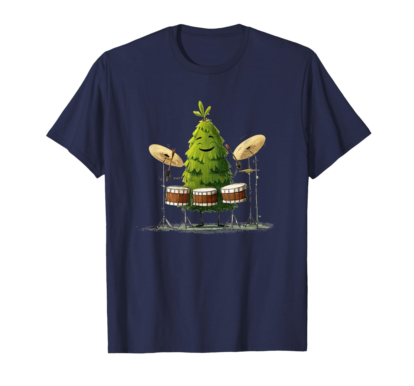 Festive Christmas Tree with Drums Instrument for Music Fans T-Shirt