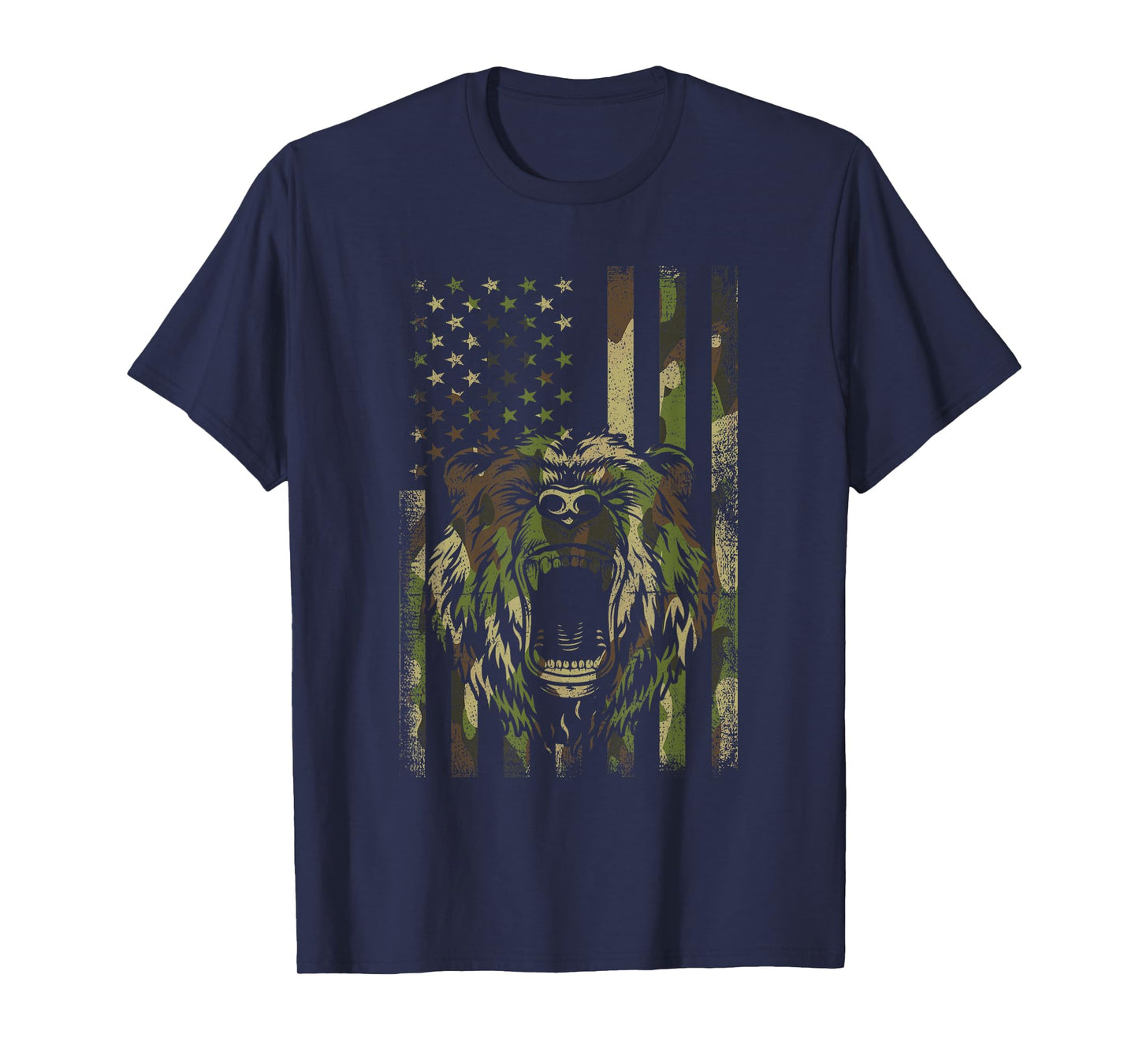 Funny Camo Hunting Lover American Flag Graphic Bear Hunters Women Men T-Shirt