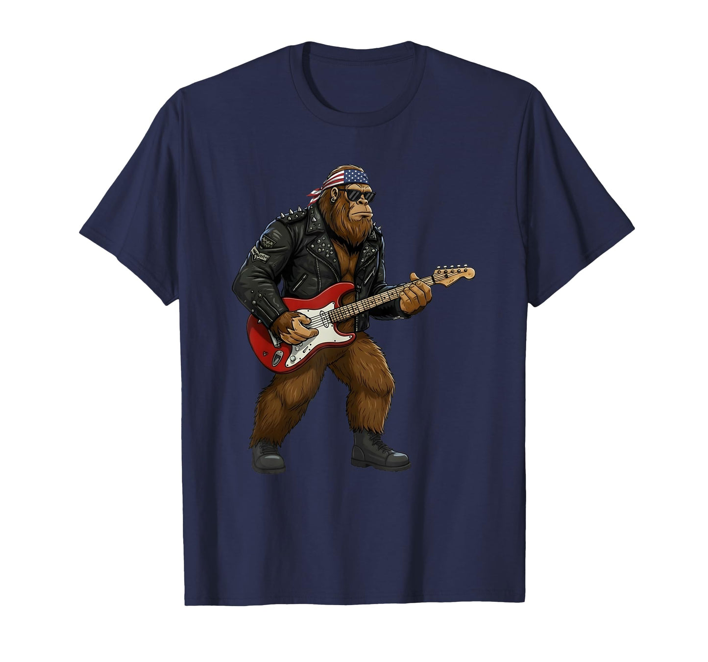 Patriotic Bigfoot Playing Guitar 4th of July American Flag T-Shirt