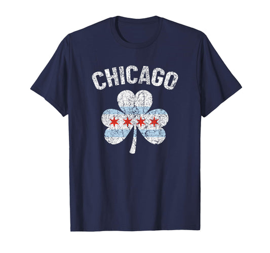 Vintage Chicago Flag Shamrock Clover Irish Pride St Patricks T-Shirt