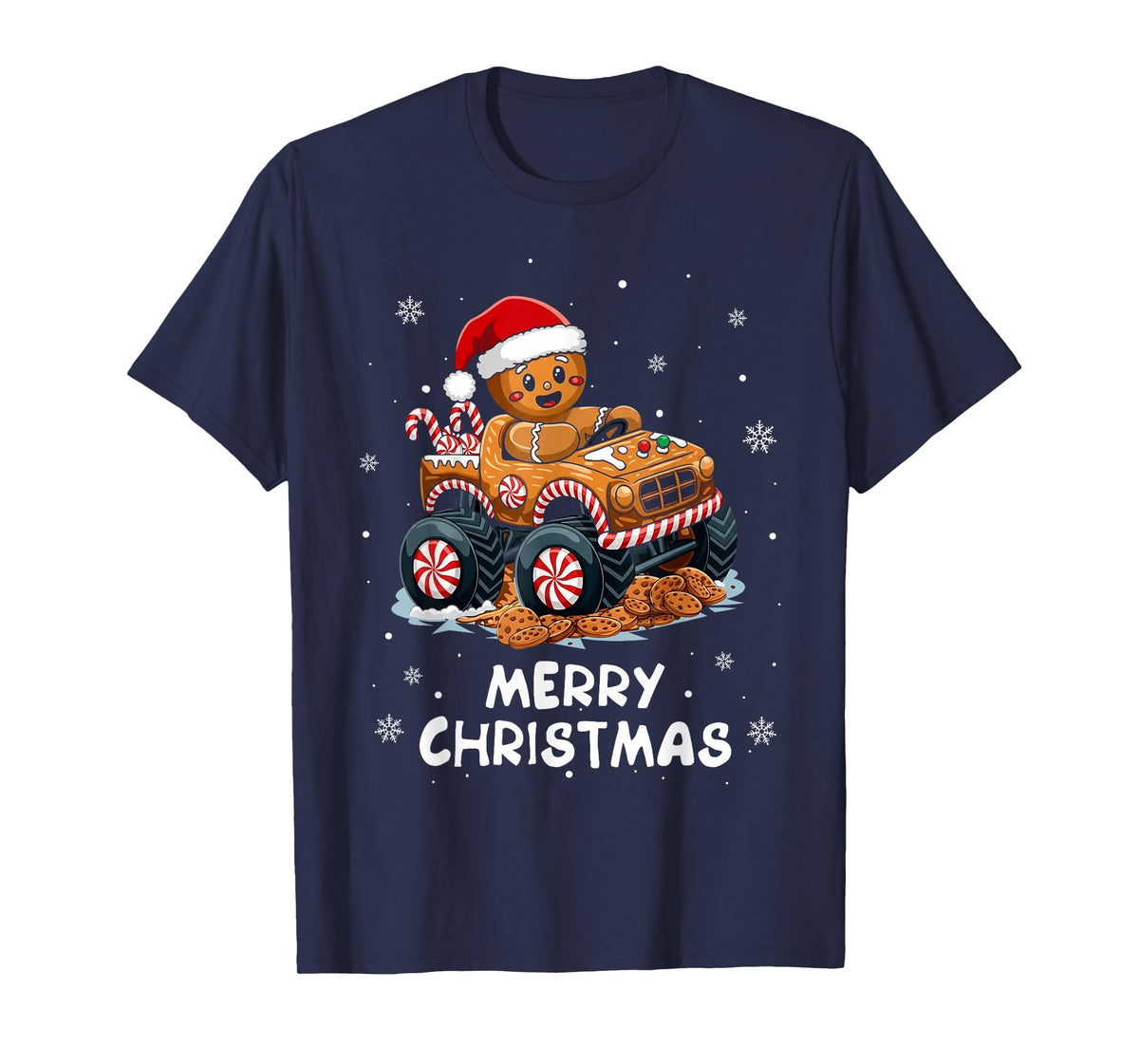 Monster Truck Gingerbread Man Funny Merry Christmas Baking T-Shirt