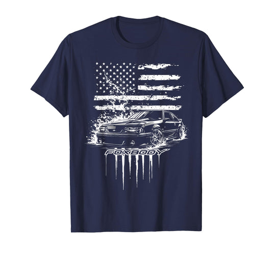 Foxbody Nation Patriotic Flag Flame Stang Fox Body USA T-Shirt