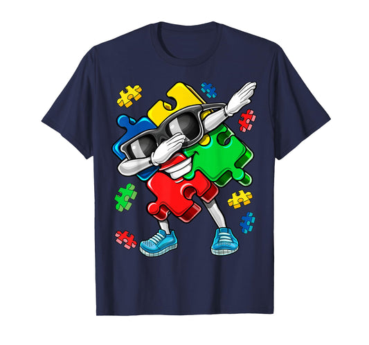Autism Awareness Dabbing Puzzle Piece Kids Gift Boys T-Shirt Small