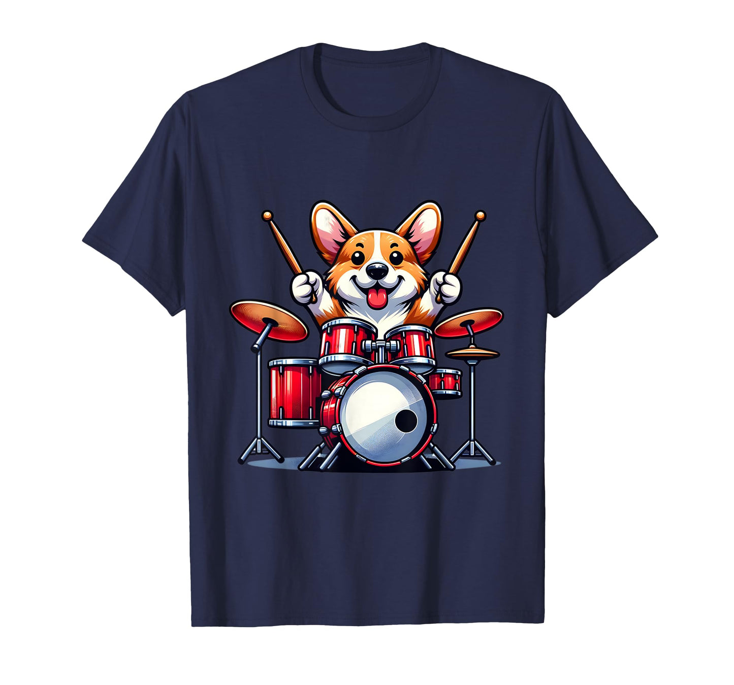 Cute Corgi Dog Playing Drums Drumset Graphic Funny Drummer T-Shirt