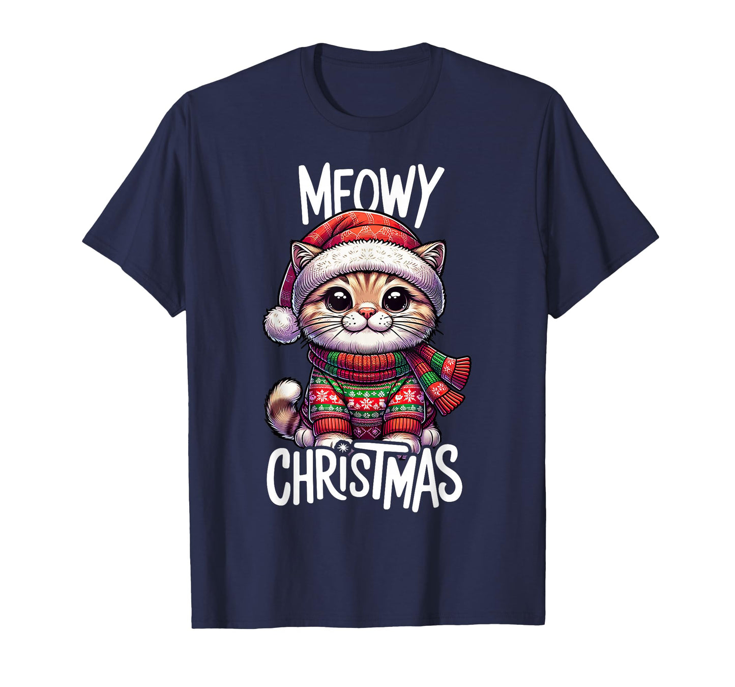 Meowy Christmas Cat Lover Funny Festive Holidays Cute Kitten T-Shirt
