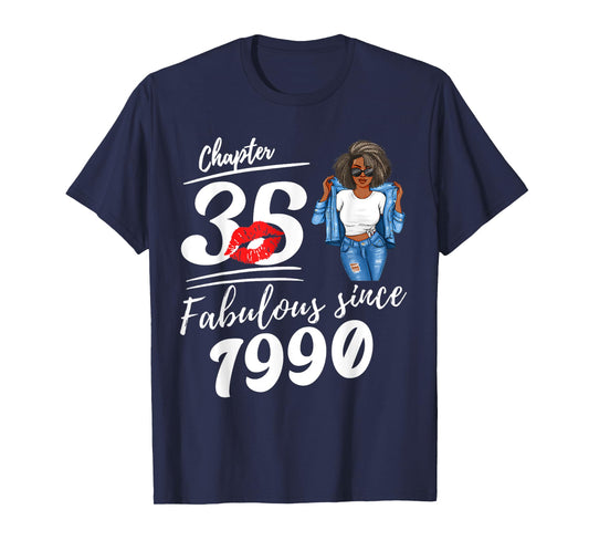 Chapter 35 Fabulous Since 1990 35th Birthday Afro Black Girl T-Shirt