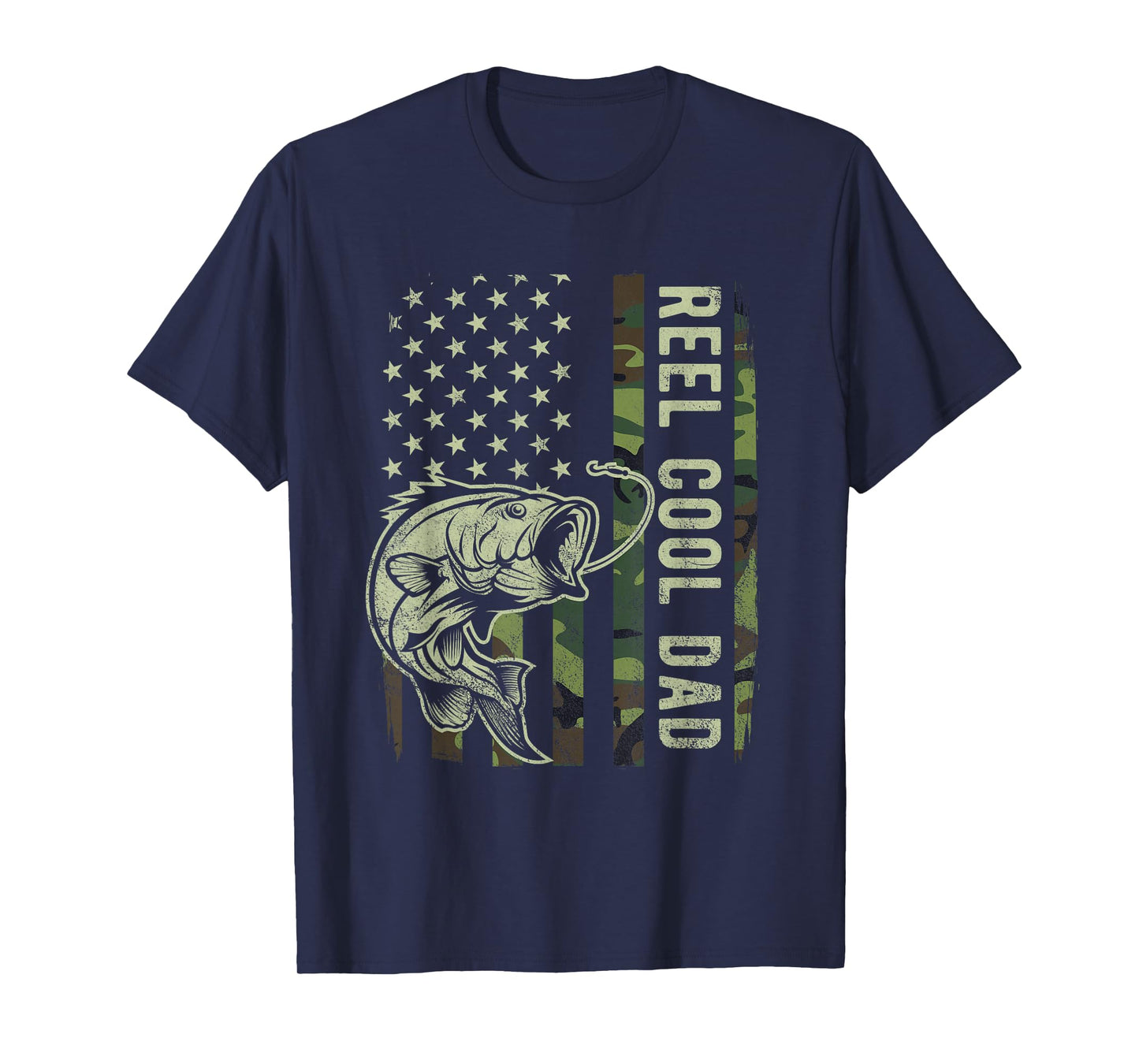 Reel Cool Dad Camouflage American Flag Bass Fish Fisherman T-Shirt