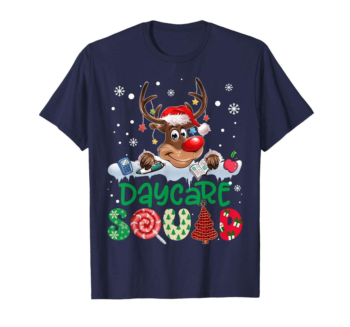 Reindeer Santa Hat Daycare Squad Teacher Christmas Kids T-Shirt
