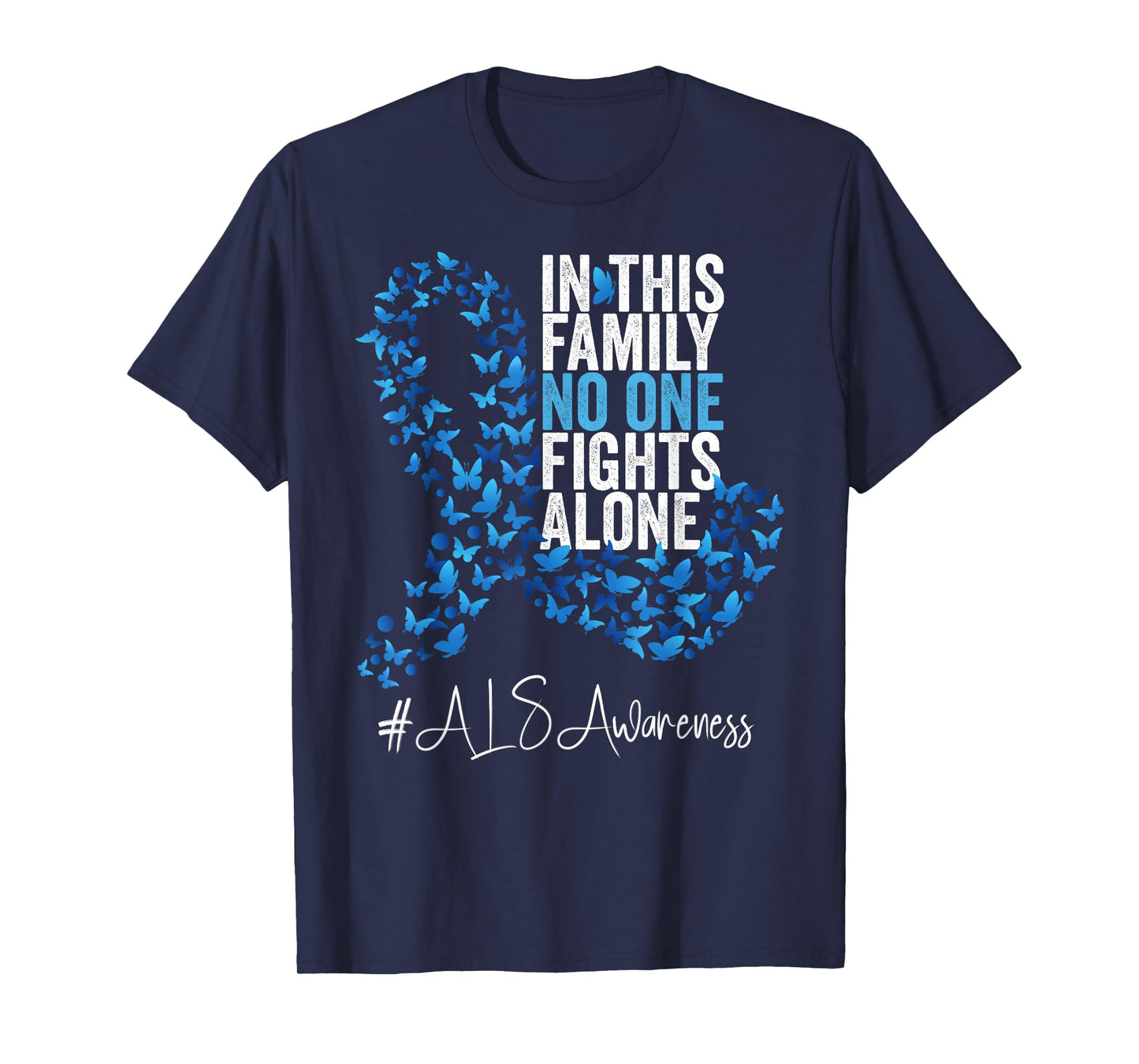 ALS Awareness Month Blue Ribbon Butterflies T-Shirt