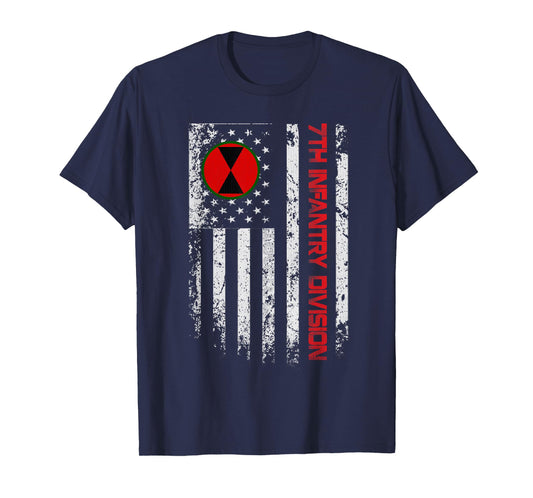 7th Infantry Division Vintage USA Flag Military Veterans Day T-Shirt