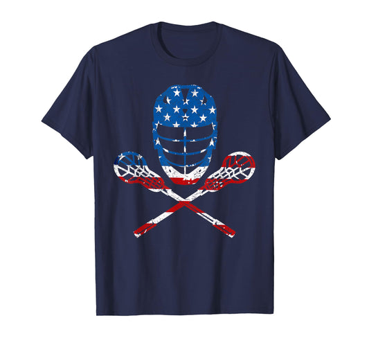 Lacrosse American Flag Lax Helmet Sticks 4th of July Gifts T-Shirt