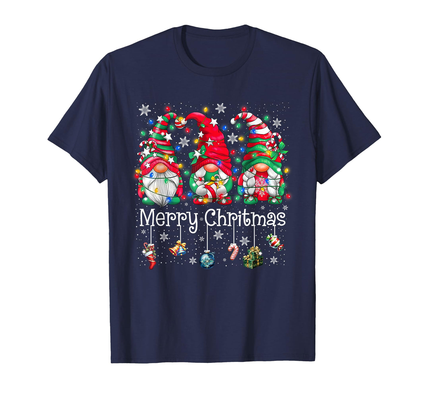 Cute Gnomes Merry Christmas Light Family Gnome Xmas Matching T-Shirt