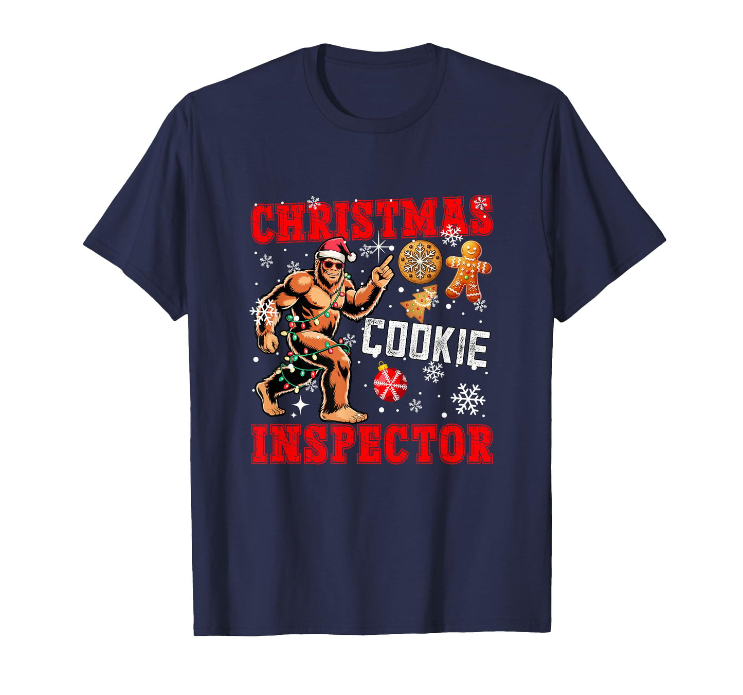 Christmas Cookie Inspector Xmas Santa Bigfoot Funny Baker T-Shirt